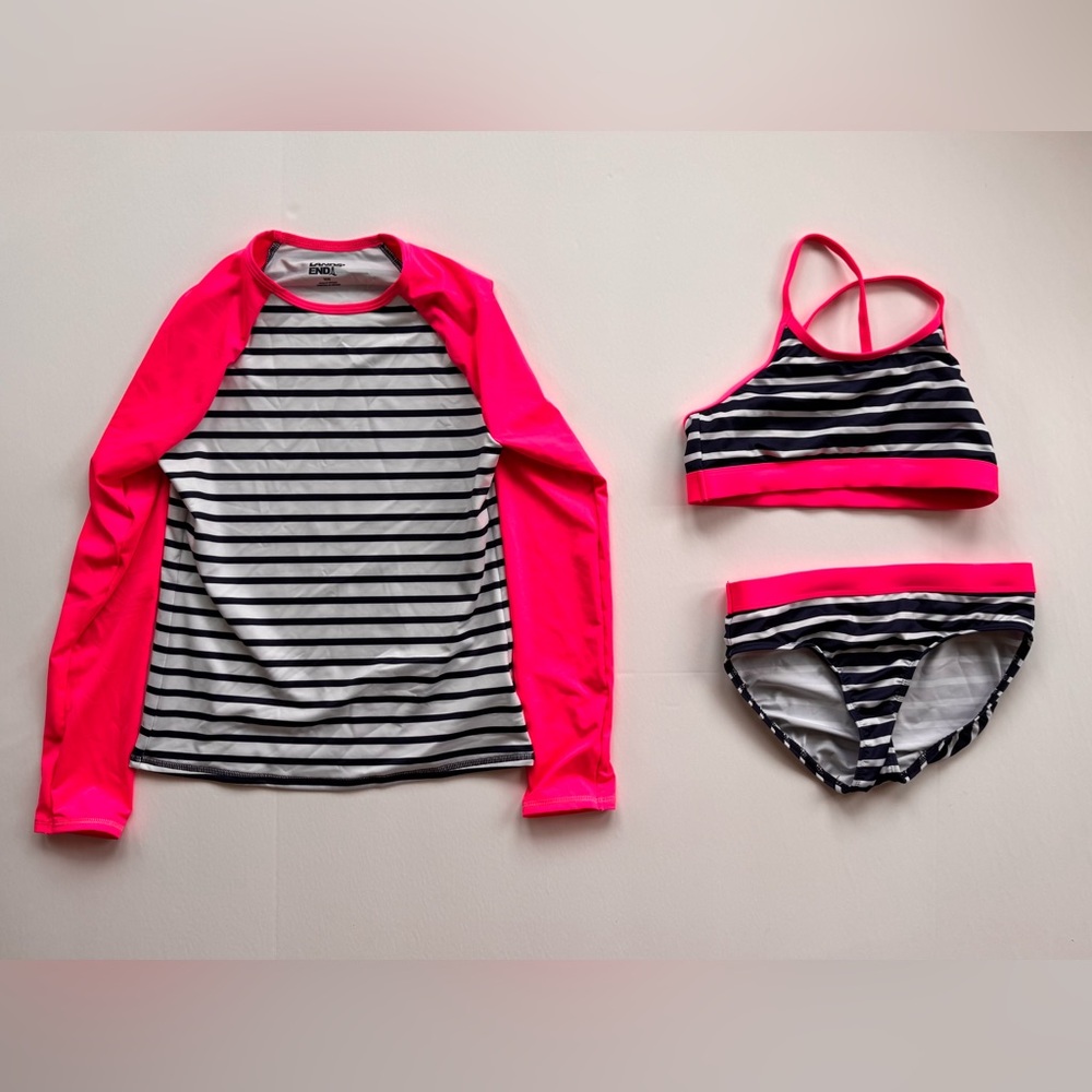 Lands’ End Swimsuit Bathing Suit Girls Rash Guard Bikini